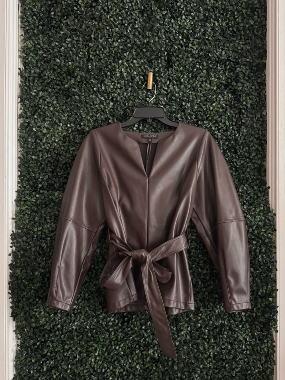 Banana Republic Chocolate Brown Faux Leather Tie-Waist Shacket